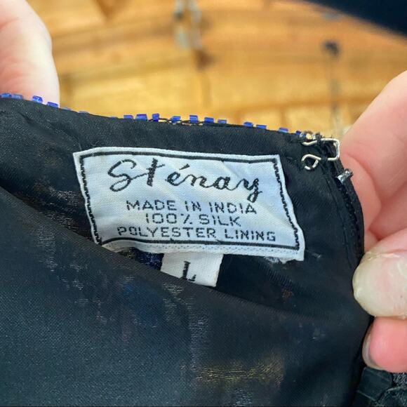 Stenay Vintage Sequin Beaded Blue Blouse Large - Picture 5 of 6